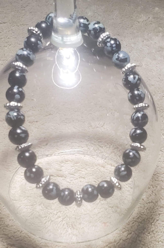Black obsidian with silver spacers