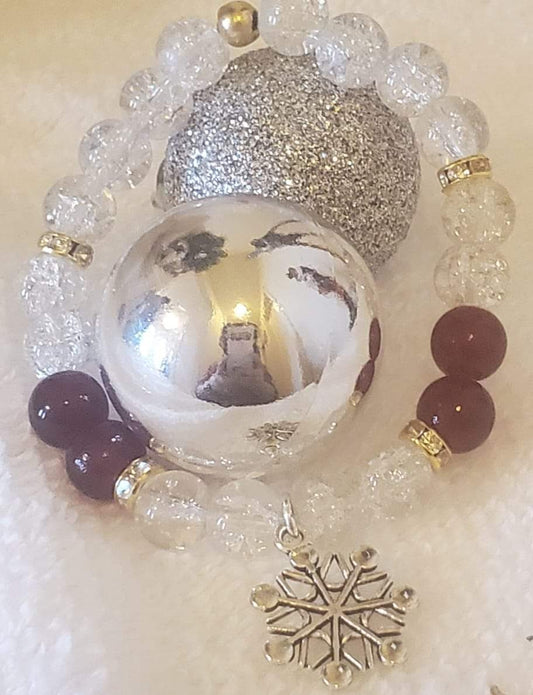 Red Quartz and silver crystal balls with silver snowflake